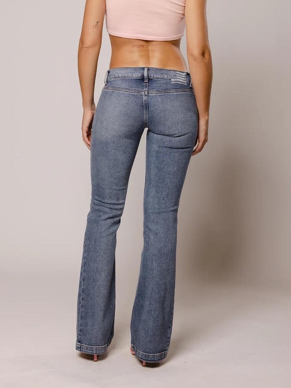 Y2k Ultra Low Rise Flare Jeans Bootcut Button Fly Light Wash Denim 2000s Indie M — image 3 of 8